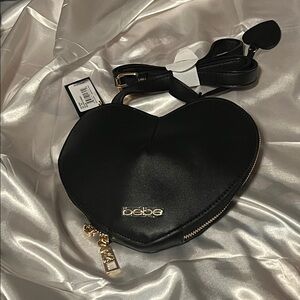 Bebe Black Heart Crossbody Bag with Gold Accents